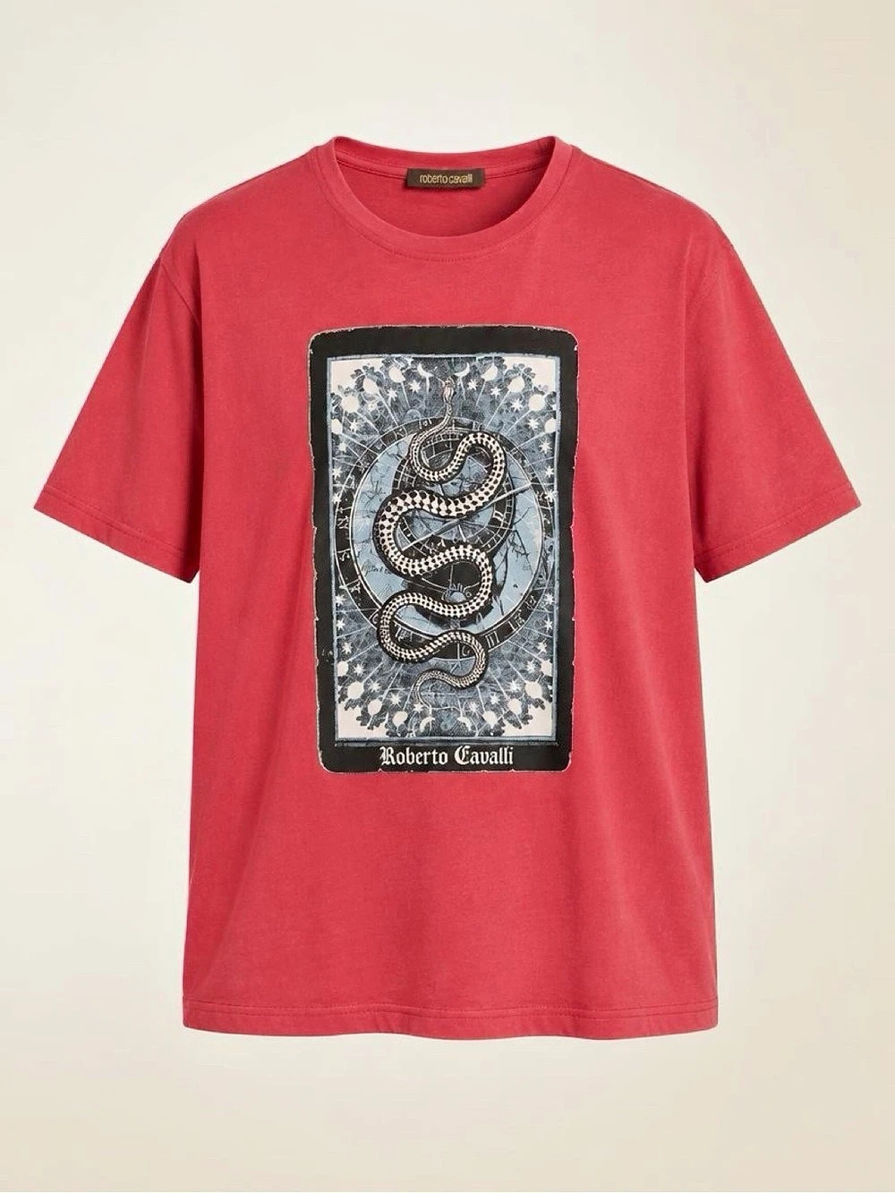 Roberto Cavalli Snake Tarot Graphic T-Shirt Red & Black